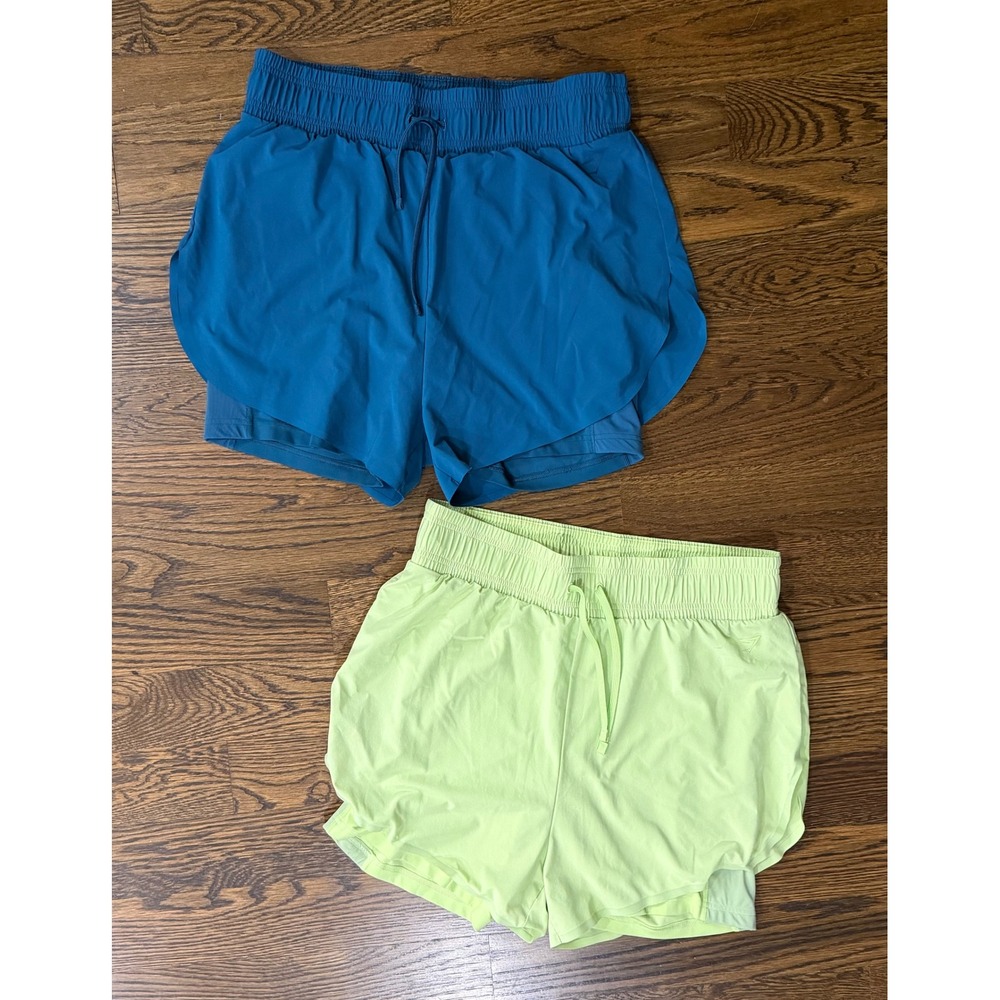 Gymshark Womens XL Training 2-in-1 Shorts Lot Teal & Lime Green GLSH5025 Pocket